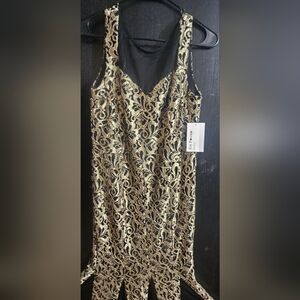 Enfocus Studio Black Dress with Gold Lace